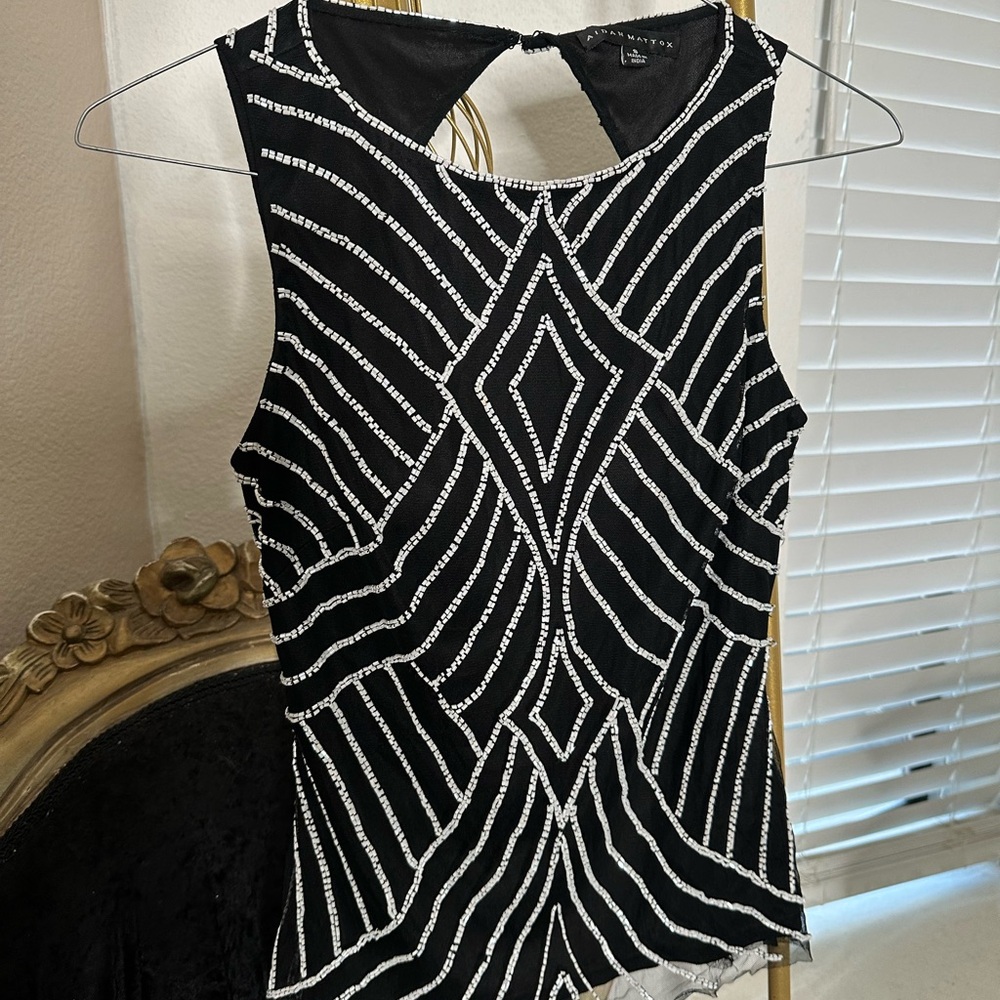 Aidan Mattox Black and Silver Beaded Blouse